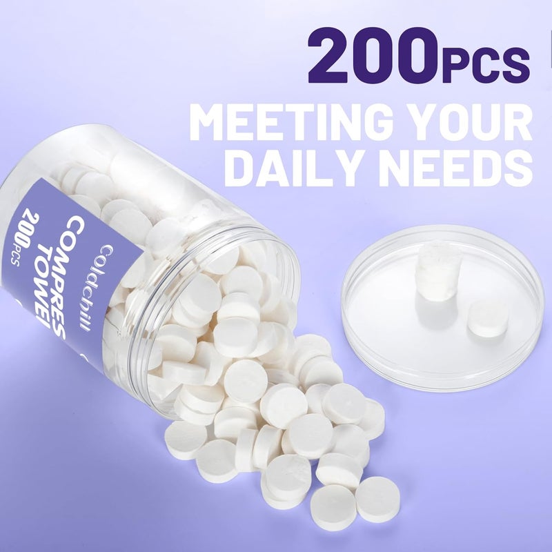 coldchill 200 Pcs Compressed Towels, Disposable Face Compressed Towels, Magic Towel, Compressed Towel for Travel, Camping, Hiking, 8"x9", White - Image 3